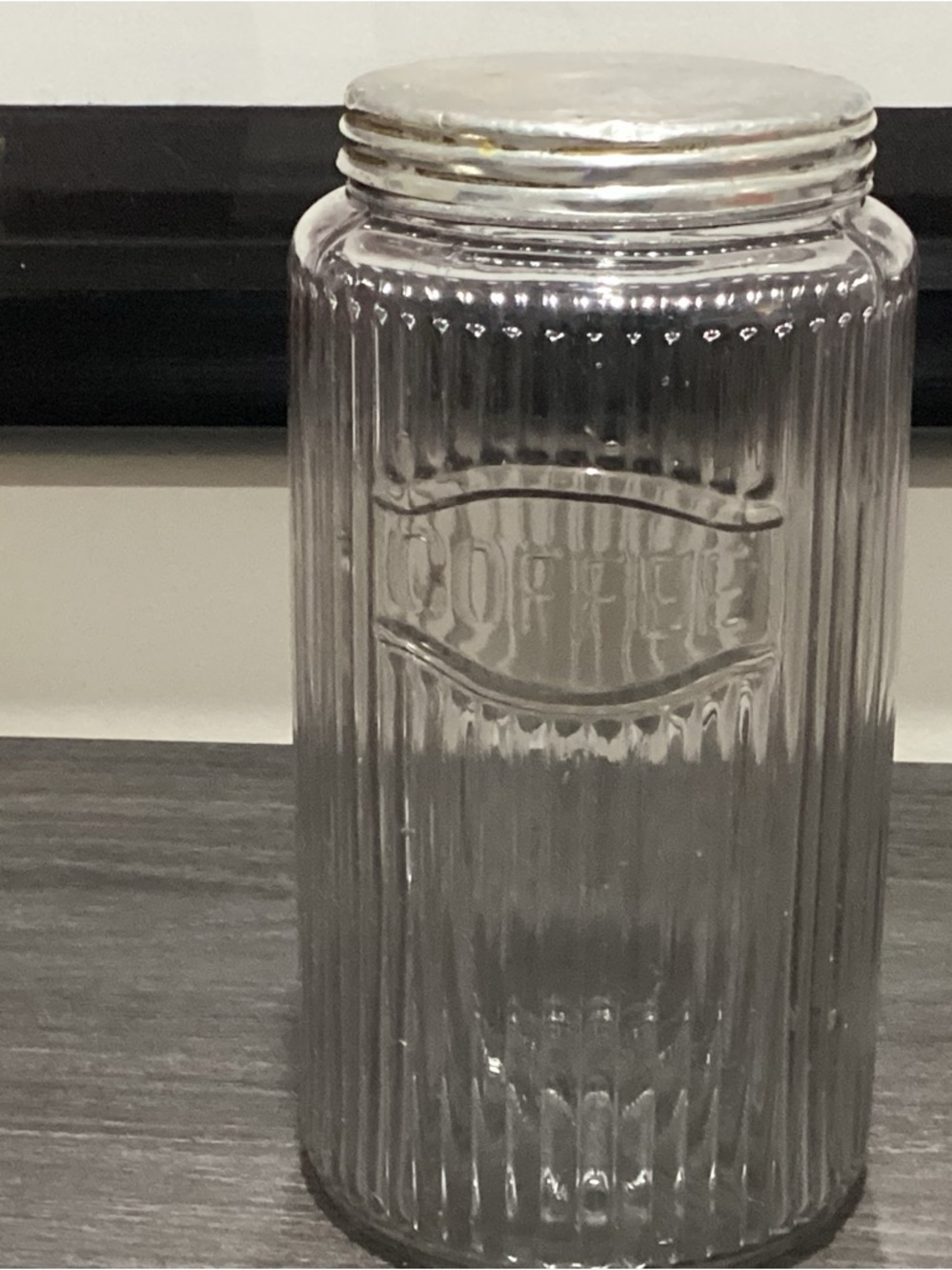 Vintage Coffee Glass Hoosier ribbed Iconic coffee storage jar. 8” H 4” W.